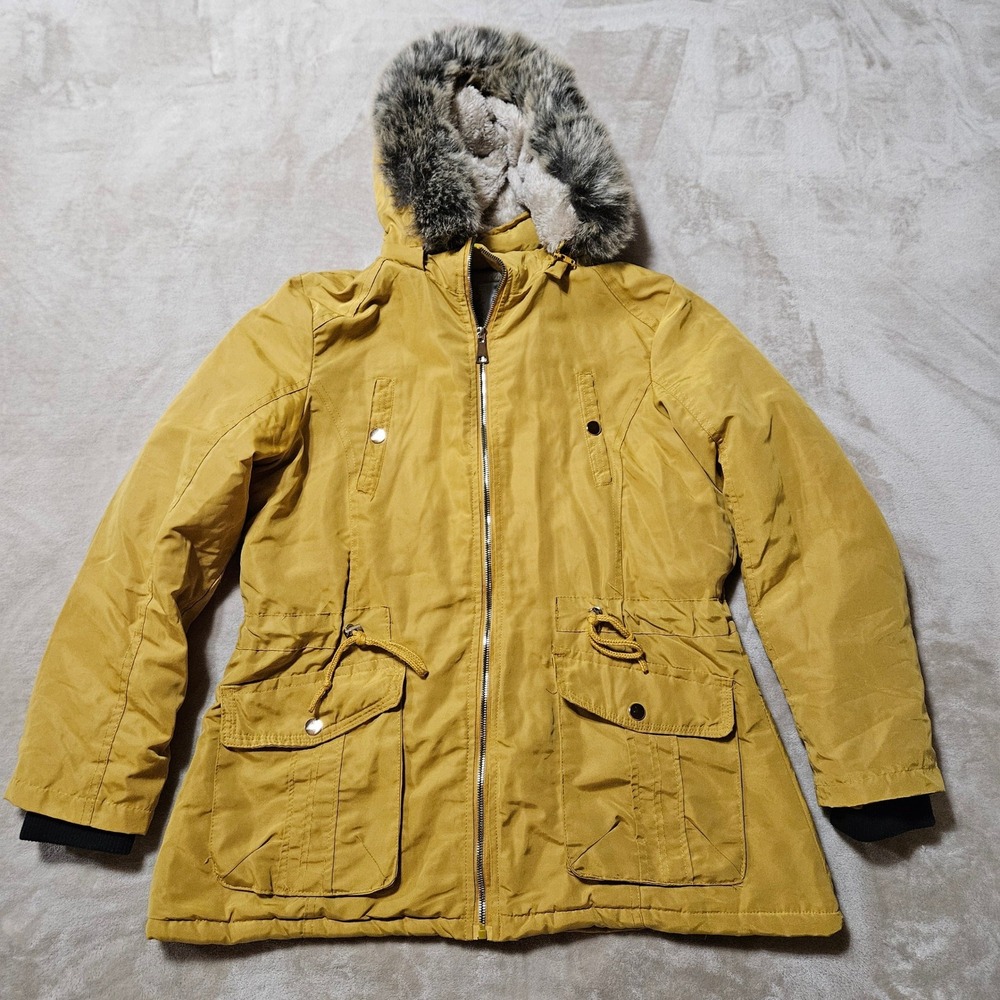 Holstark Collection Mustard Yellow Parka Faux Fur Hood Sherpa Lined Jacket 1X